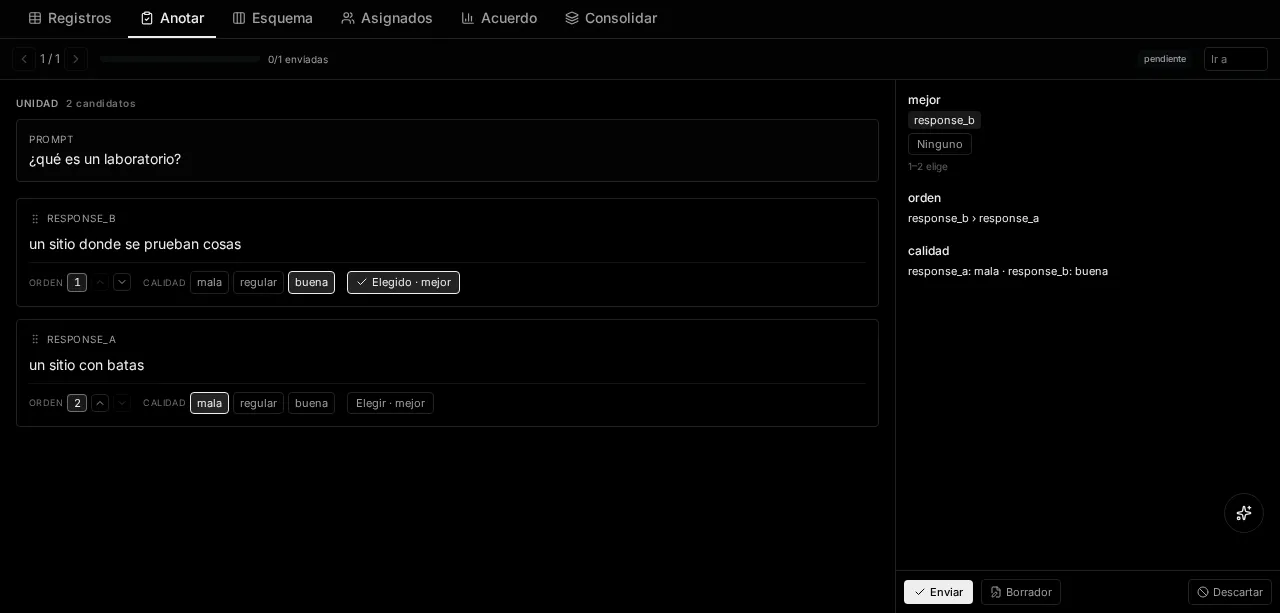 The annotation screen: one unit with two candidates, ordered and graded